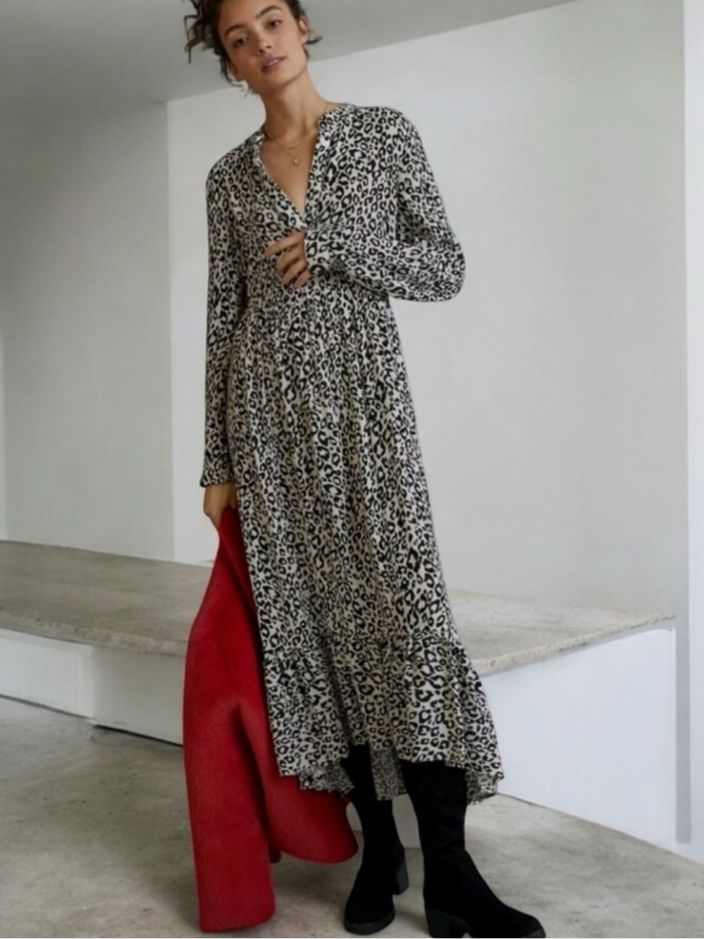 Mare Mare Anthropologie Lynda Animal Print Long Sleeve Maxi Dress size 2X